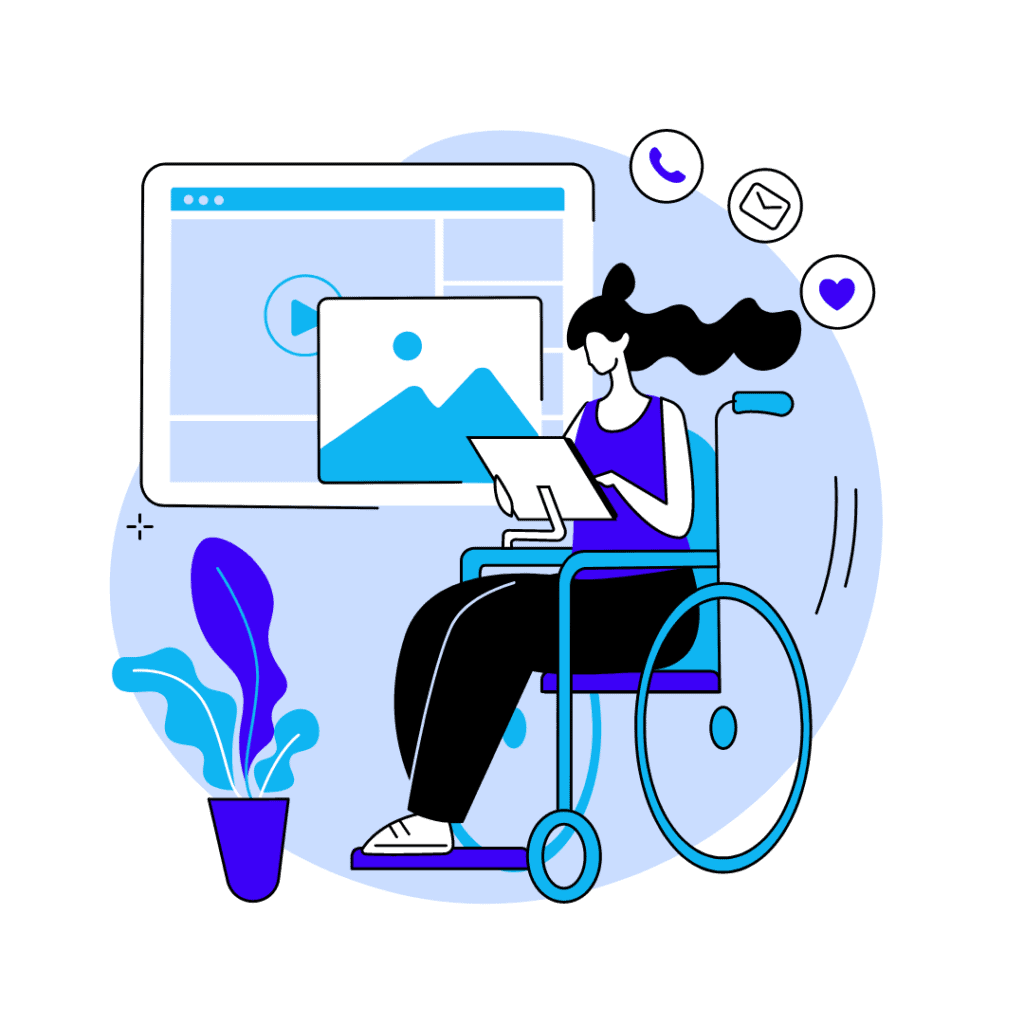 person in wheelchair using technology